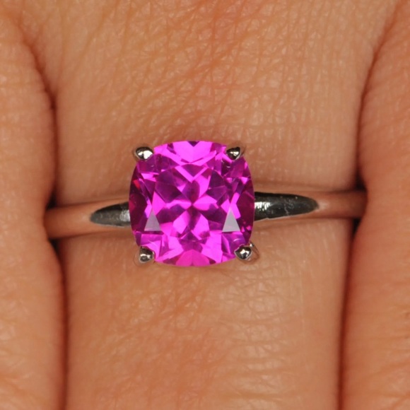 1.50Ct Cushion Shape 100% Natural Pink Tourmaline Ring In 925 Sterling Silver - Picture 5 of 7